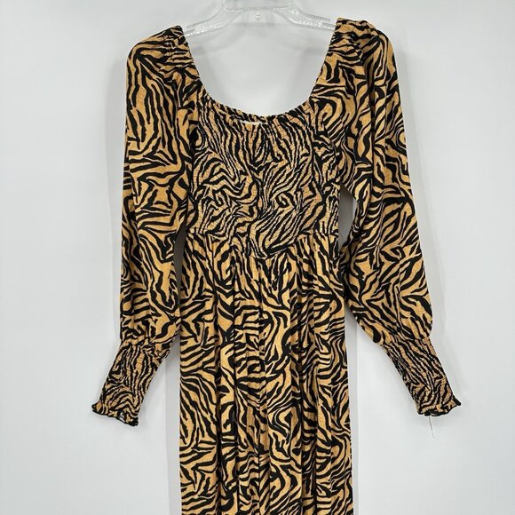 KACHEL BY ANTHROPOLOGIE tiger jumpsuit smocked wide leg long sleeve brown 6 - Picture 4 of 9